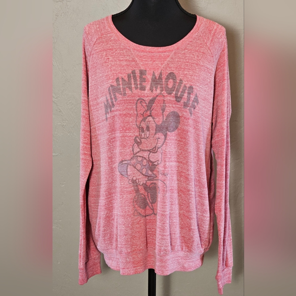 [JUNK FOOD] Minnie Mouse Long Sleeve Tee ☆ Red Speckled Scoop Neck《L/XL》